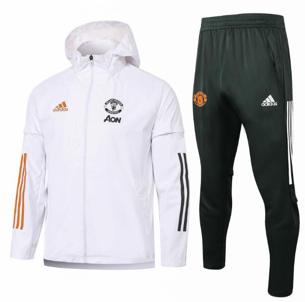 Manchester United White Training Kits Hoodie Jacket with Pants 2020/21